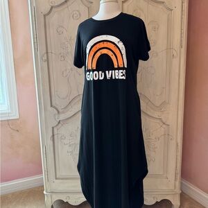 Black 'Good Vibes' T-Shirt Dress